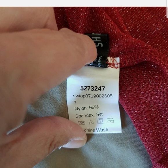 Shein Red Sheer Holiday Blouse Top - Picture 10 of 12